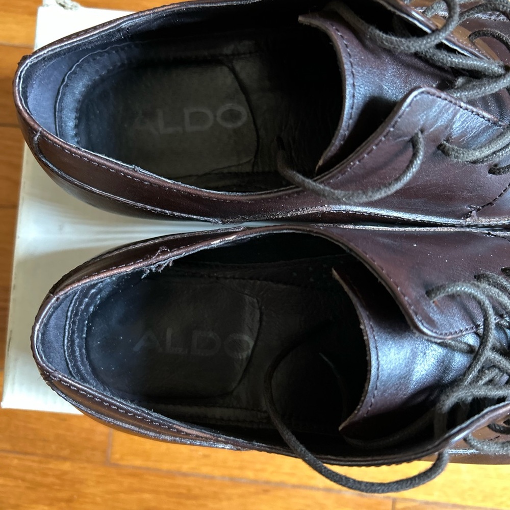 Men’s Aldo Brown Leather Oxford Shoes with Closed Lacing - Picture 8 of 13